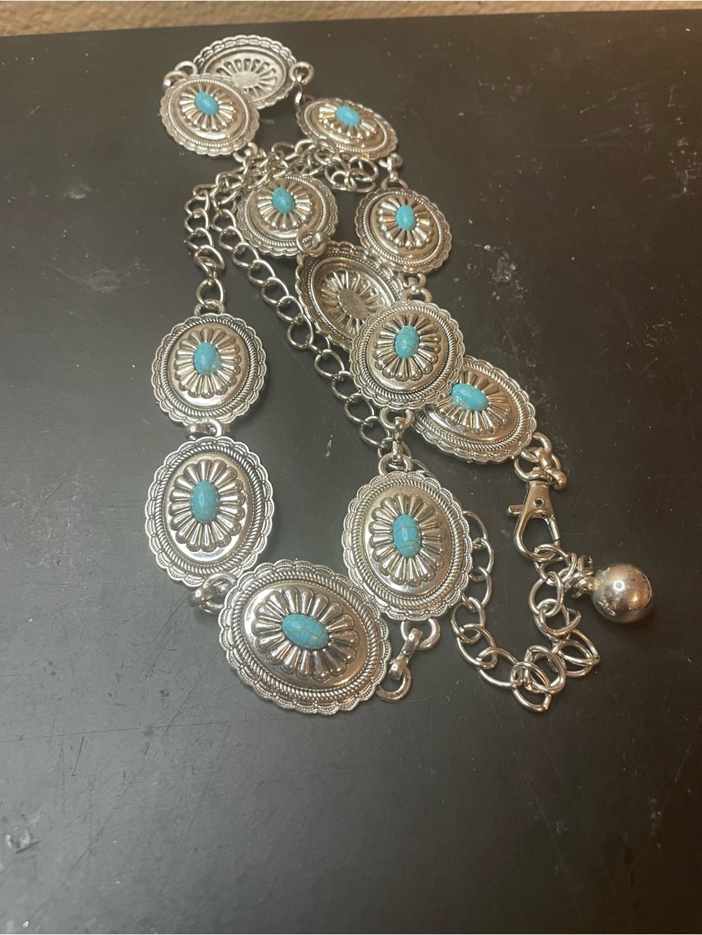 Ariat Women's Faux Turquoise Concho 46” Chain Belt (model A1515836)